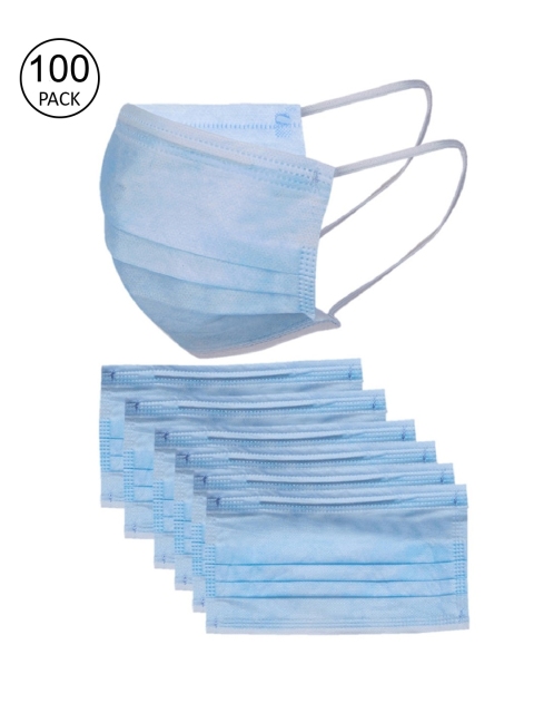 

OOMPH Unisex Set Of 100 Blue Solid 3Ply Non Surgical Disposable Cotton Face Masks