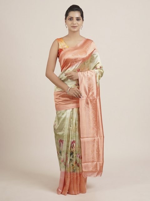 

Pothys Green & Orange Jute Silk Woven Design Saree