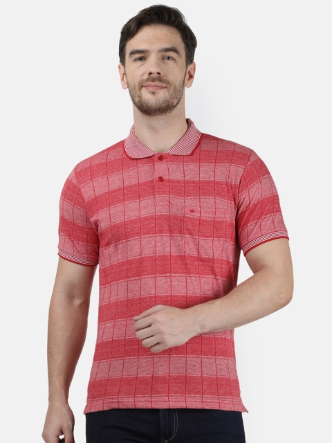 

Monte Carlo Men Pink & Red Checked Polo Collar T-shirt
