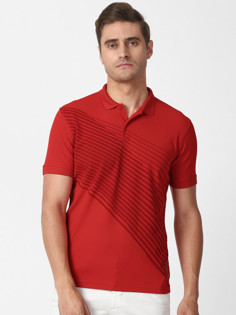 

Louis Philippe Sport Men Red Slim Fit Striped Polo Collar T-shirt