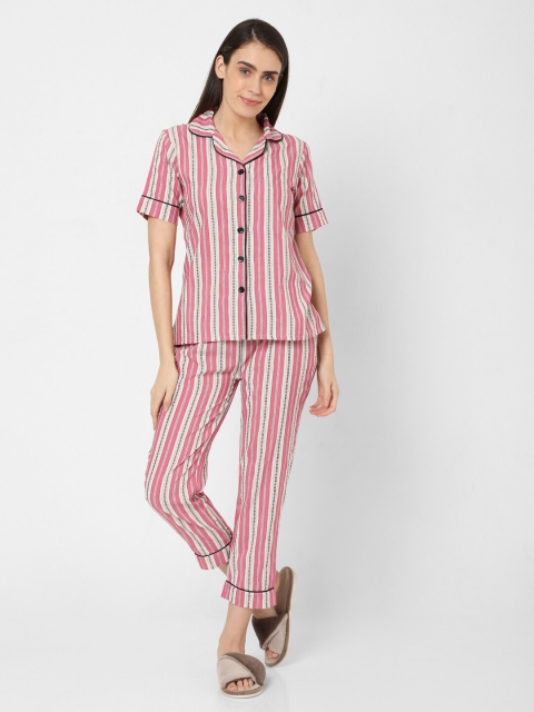 

Smarty Pants Women Pink & Cream-Coloured Striped Cotton Night Suit