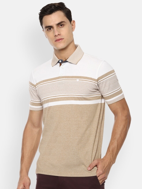 

Louis Philippe Men Beige & White Striped Polo Collar T-shirt
