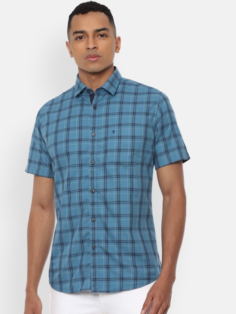 

Van Heusen Sport Men Blue Pure Cotton Slim Fit Checked Casual Shirt