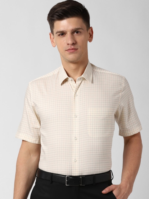

Peter England Men Cream-Coloured Regular Fit Checked Casual Shirt