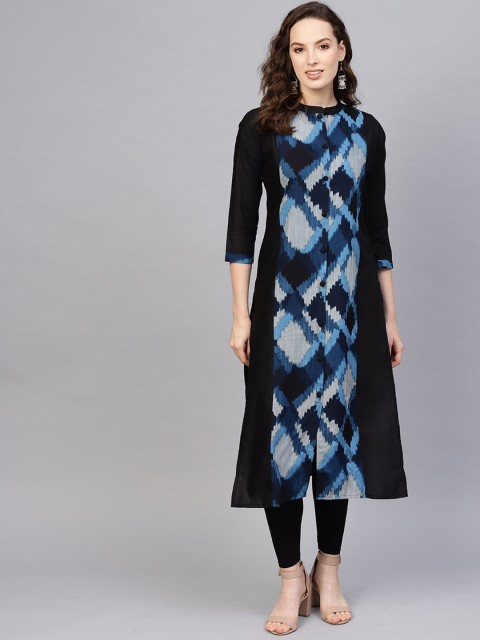 

Indo Era Women Black & Blue Geometric Printed Kurta