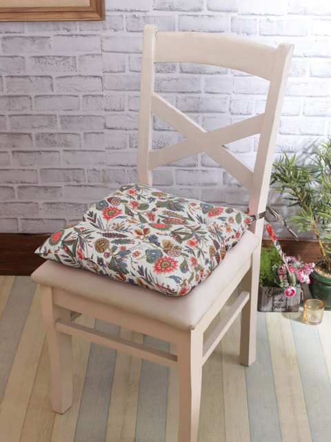 

Rajasthan Decor Set of 2 White & Grey Floral Printed Cotton Chair Pads