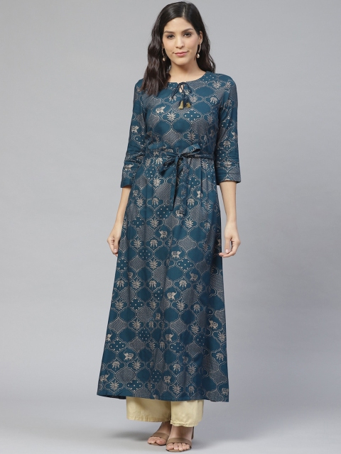 

Ishin Women Blue Ethnic Motifs Foil Printed Anarkali Kurta