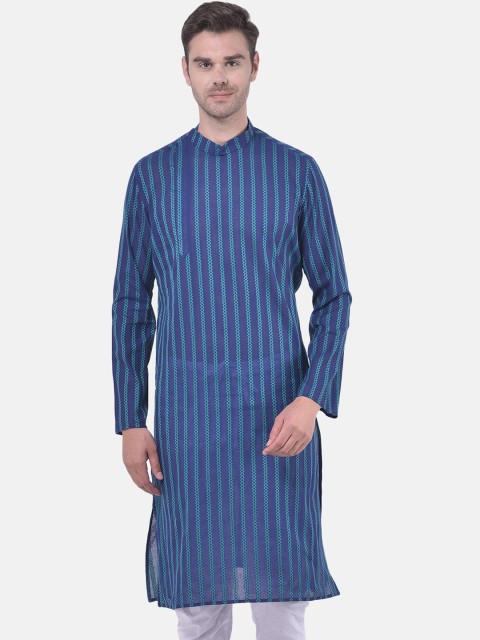 

LAMAAYA Men Blue Striped Kurta