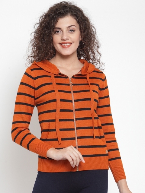 

Global Republic Women Rust Orange Striped Cardigan Sweater