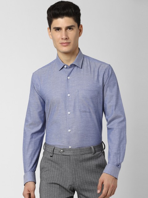 

Peter England Elite Men Blue Pure Cotton Slim Fit Self Design Formal Shirt