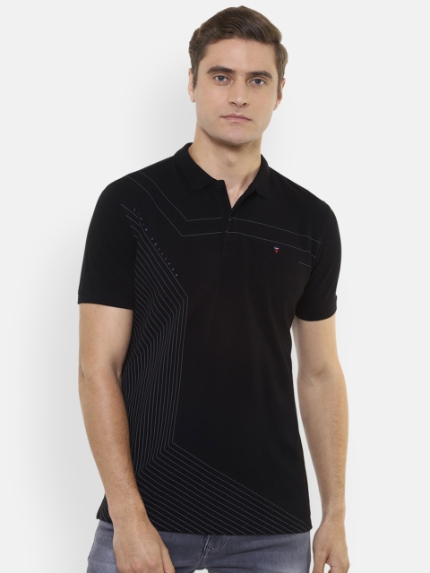 

Louis Philippe Jeans Men Black & Grey Printed Slim Fit Polo Collar T-shirt