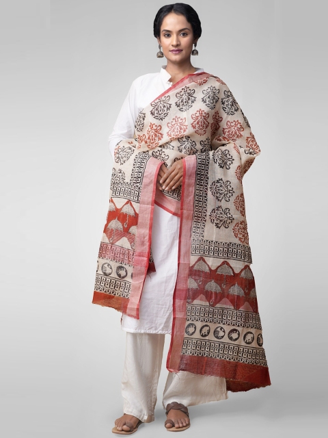 

Unnati Silks Cream-Coloured & Brown Printed Dupatta