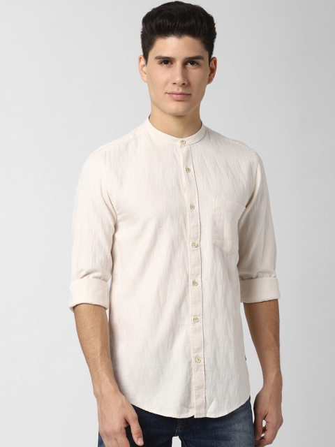 

Peter England Casuals Men Cream-Coloured Pure Cotton Regular Fit Solid Casual Shirt