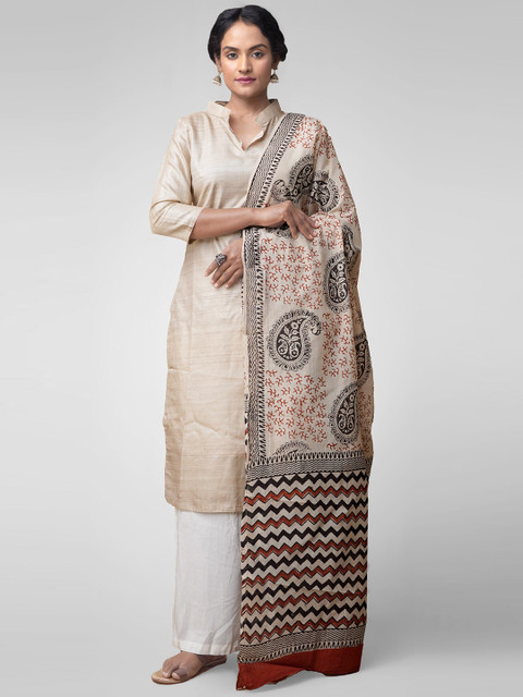 

Unnati Silks Cream-Coloured & Brown Printed Dupatta