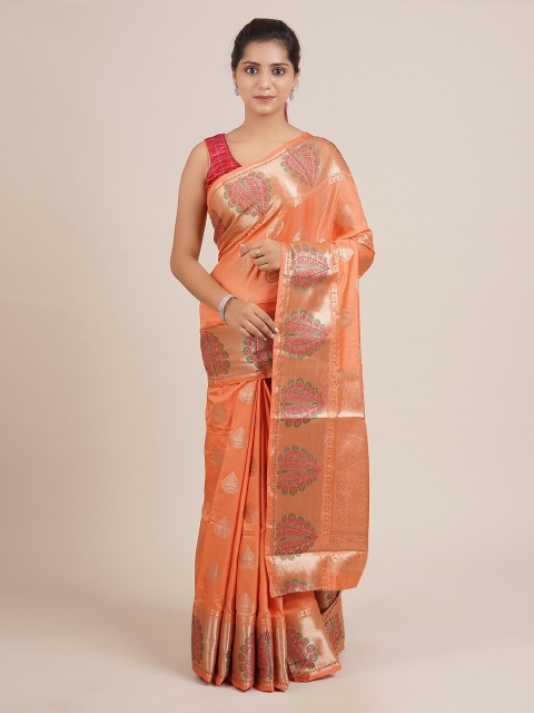 

Pothys Peach-Coloured Woven Design Jute Silk Saree