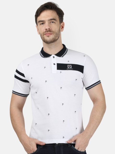 

Monte Carlo Men White & Navy Blue Printed Polo Collar T-shirt