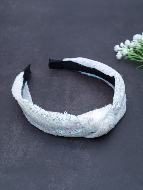 

Golden Peacock White Lace Sequin Embellished Knot Hairband