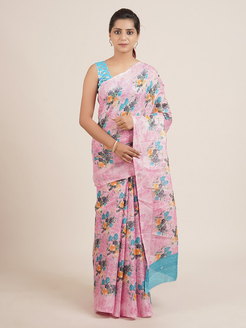 

Pothys Pink & Blue Pure Cotton Printed Saree