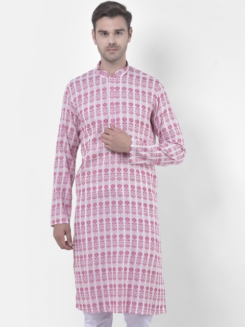 

LAMAAYA Men Pink Floral Printed Cotton Kurta