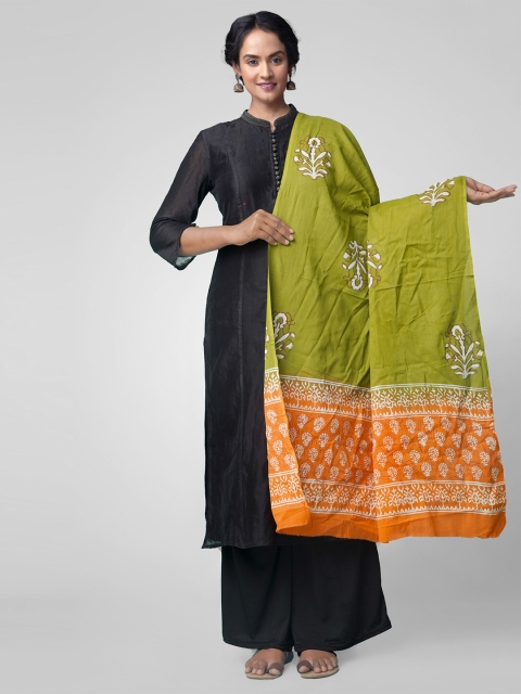 

Unnati Silks Women Green Printed Mulmul Cotton Dupatta
