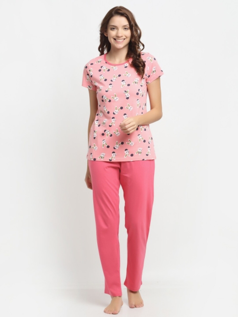

Kanvin Women Pink & White Printed Night Suit