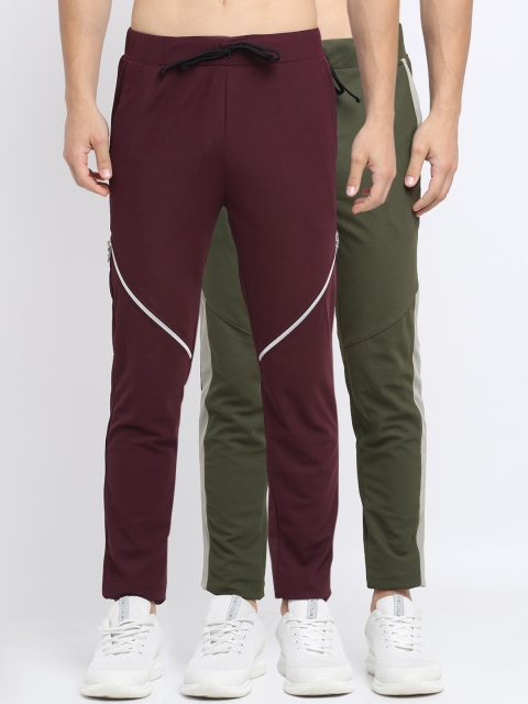 

NEUDIS Men Pack Of 2 Solid Slim-Fit Track Pants, Green