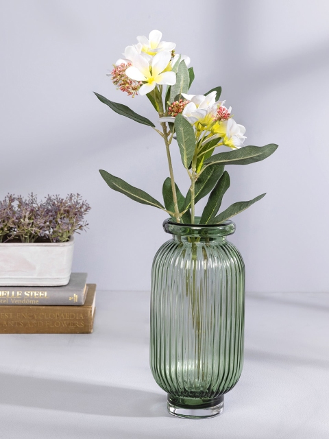 

Pure Home and Living Green Ribbed Flower Vase With Golden Ring