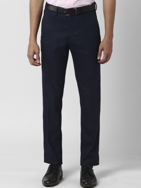 

Peter England Men Navy Blue Slim Fit Self Design Formal Trousers