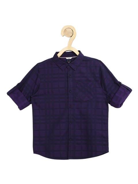 

Allen Solly Junior Boys Navy Blue Pure Cotton Slim Fit Checked Casual Shirt