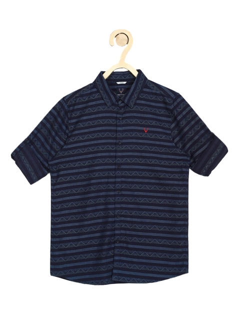 

Allen Solly Junior Boys Navy Blue Pure Cotton Slim Fit Striped Casual Shirt