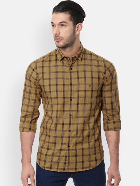 

Louis Philippe Sport Men Mustard Yellow & Navy Pure Cotton Slim Fit Checked Casual Shirt