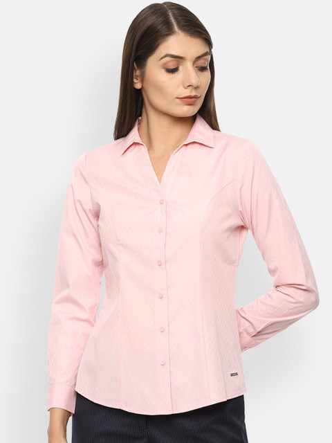 

Van Heusen Woman Pink Regular Fit Self Design Formal Shirt