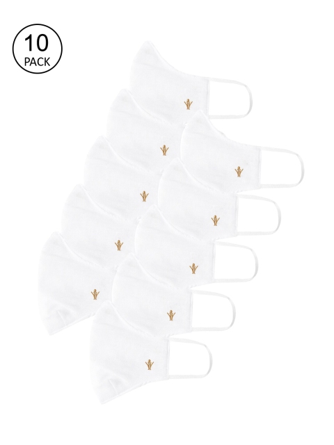 

RAMRAJ COTTON Pack Of 10 White Solid 2-Ply Reusable Woven Cloth Masks