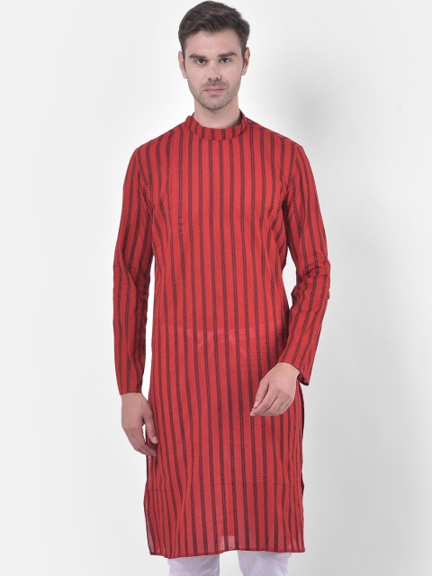 

LAMAAYA Men Maroon & Blue Striped Cotton Kurta