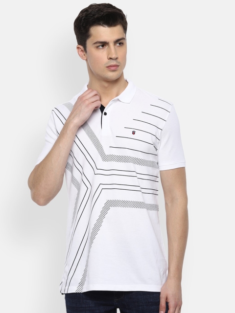 

Louis Philippe Jeans Men White & Black Slim Fit Printed Polo Collar T-shirt