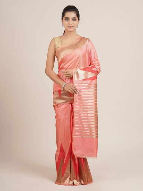 

Pothys Pink & Gold-Toned Art Silk Solid Saree