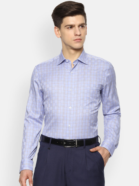 

Louis Philippe Men Blue & White Pure Cotton Regular Fit Checked Formal Shirt