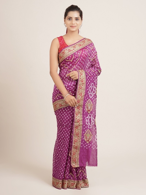 

Pothys Violet Art Silk Printed Bandhani Saree