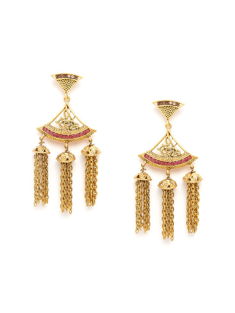 

PANASH Gold-Plated & Pink Contemporary Drop Earrings