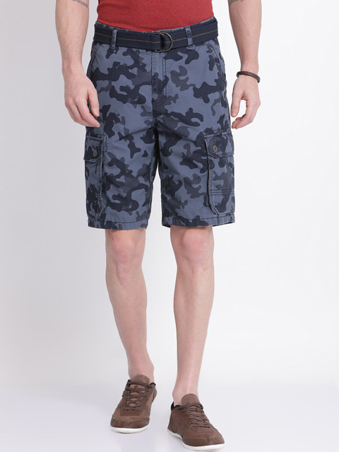 

t-base Men Blue Printed Regular Fit Pure Cotton Cargo Shorts