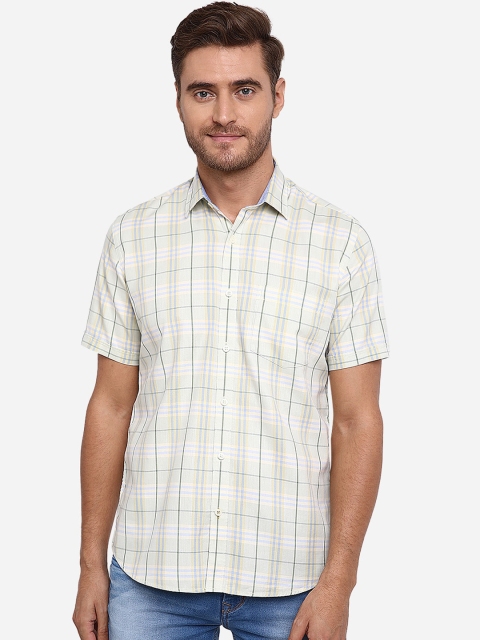 

Greenfibre Men Green & Blue Slim Fit Checked Pure Cotton Casual Shirt
