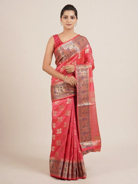 

Pothys Pink & Purple Jute Silk Floral Woven Design Saree