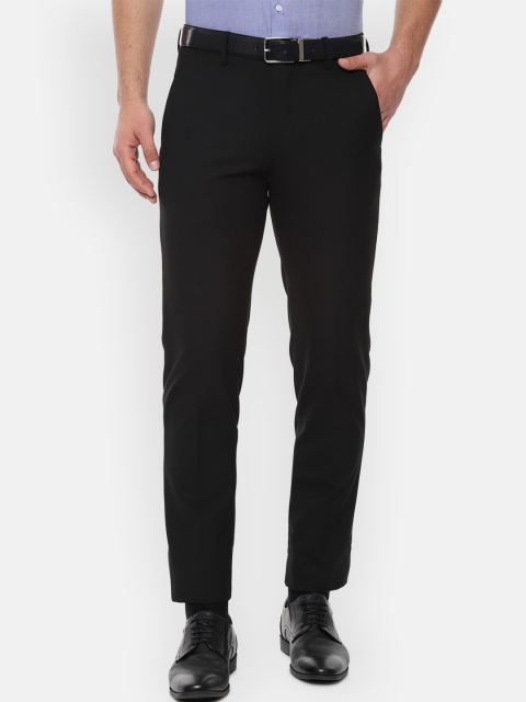 Louis Philippe Men Black Slim Fit Solid Formal Trousers