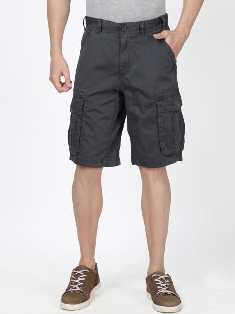 

t-base Men Navy Blue Solid Regular Fit Cargo Shorts
