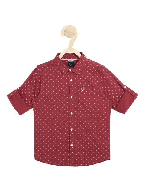 

Allen Solly Junior Boys Maroon Pure Cotton Slim Fit Printed Casual Shirt