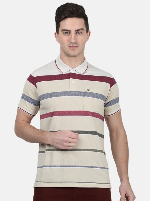 

Monte Carlo Men Beige & Maroon Striped Polo Collar T-shirt