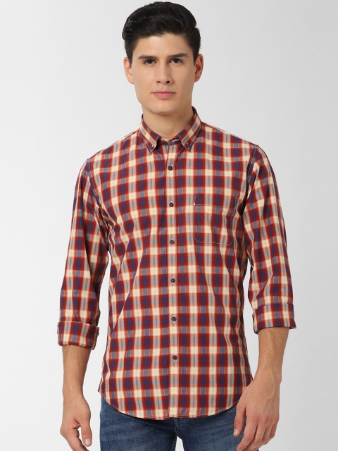 

Peter England Casuals Men Off-White & Red Slim Fit Checked Casual Shirt