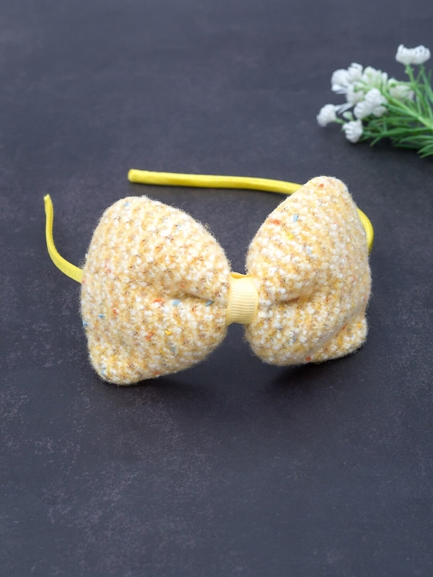 

Golden Peacock Yellow Woven-Design Hairband with Bow