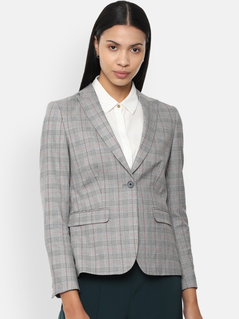 

Van Heusen Woman Women Grey & White Checked Single-Breasted Formal Blazer