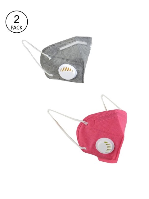 

OOMPH Unisex Pack Of 2 Solid 5-Ply Reusable Anti-Pollution KN95 Masks, Grey